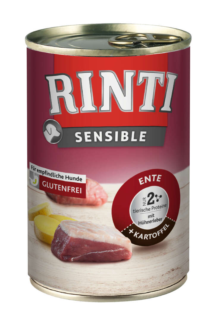 RINTI Hunde-Nassfutter Sensible Ente mit Huhn + Kartoffel